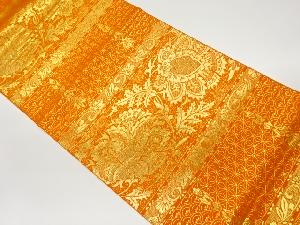 横段に花唐草・古典柄模様織出し袋帯